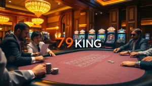 Players enjoying an exciting poker game at 79KING, showcasing luxury and professional gambling.