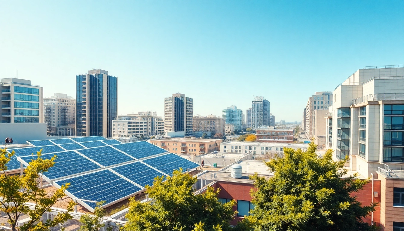 Efficient Solar Wien solutions showcased with solar panels on urban rooftops.