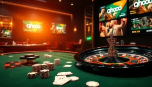 Experience the excitement of qh88 casino with vibrant poker chips and a lively roulette table.
