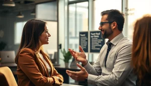 Personalberater berät in modernem Büroklima über Karrieremöglichkeiten.