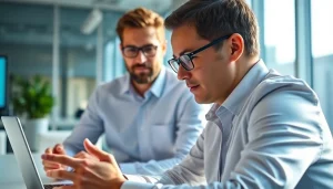 Headhunter IT berät einen Kandidaten in einem modernen Büro.