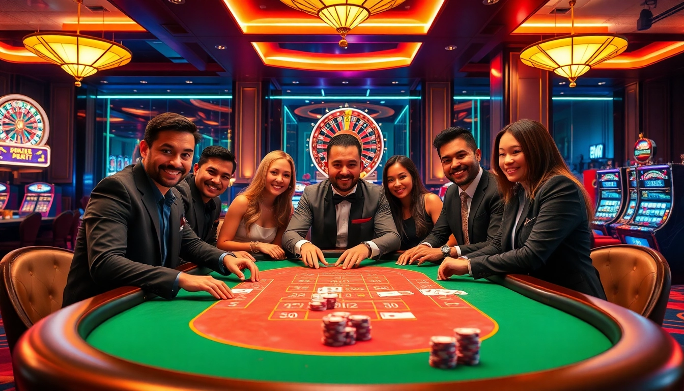 Intense gaming action at kubet11 poker table with vibrant chips, cards, and excited players.