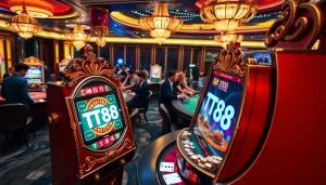Experience the thrill of TT88 slot gaming in a luxurious casino atmosphere with vibrant colors.