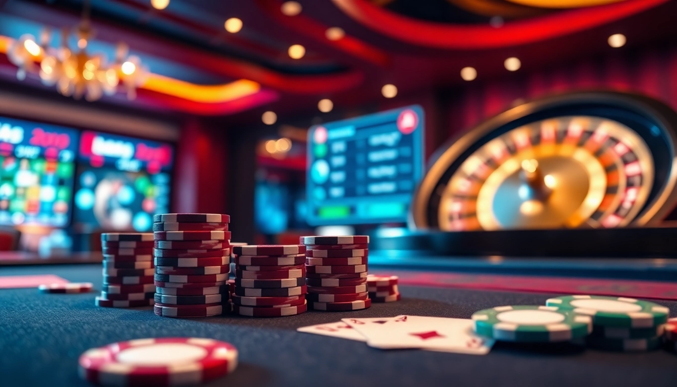 Experience a thrilling casino atmosphere with c168. featuring vibrant gaming tables and an elegant roulette wheel.