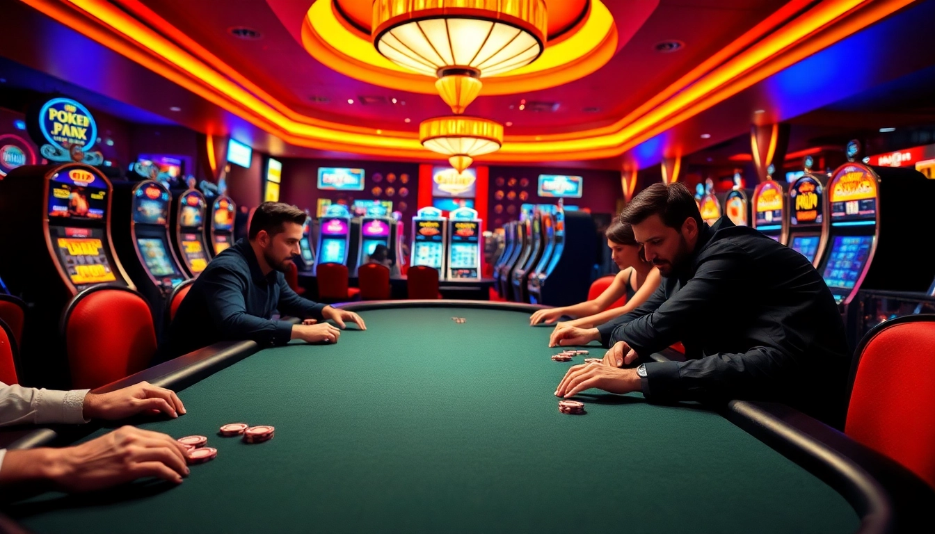 Spannende Spielsituation auf casino spiele.de mit Spielern am Pokertisch in einem Casino-Setting.