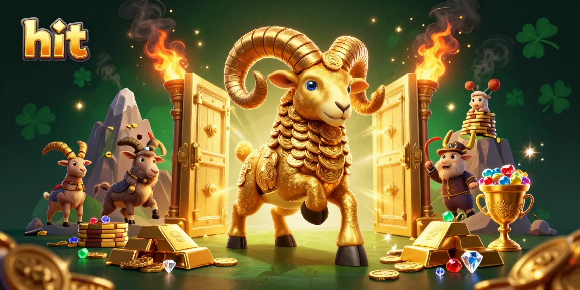 Bettors hit the jackpot with a golden ram charging through a treasure vault in a vibrant casino scene.