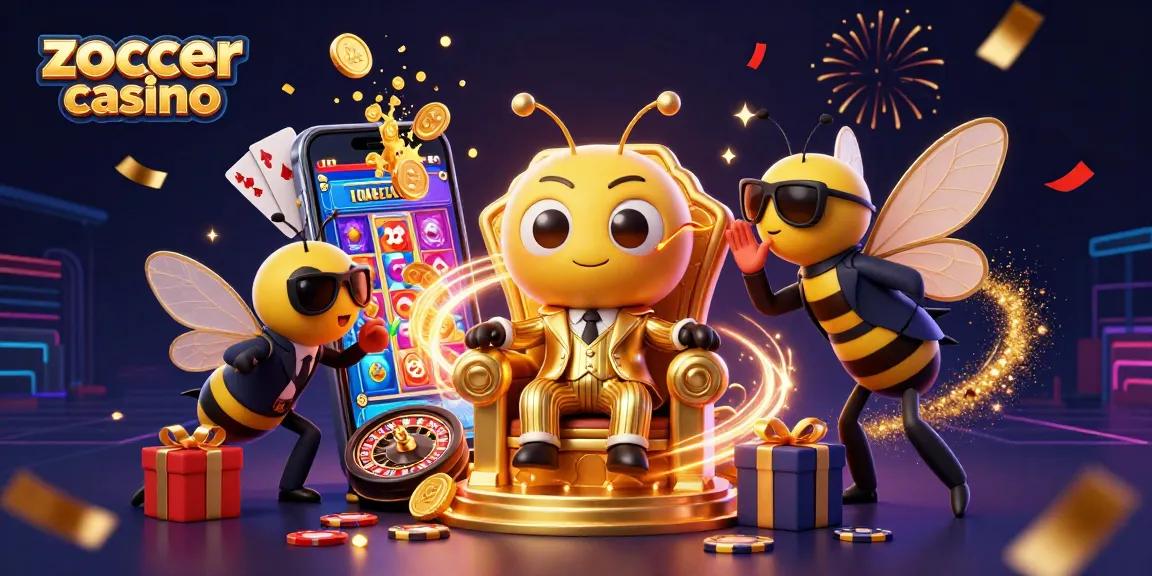 Engage with zoccer casino in a vibrant, 3D illustration featuring thrilling gaming elements and characters.