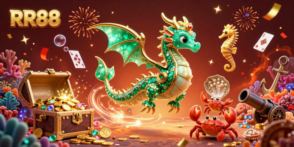 Experience the thrill at RR88 with a vibrant underwater casino scene featuring a dragon and treasure!